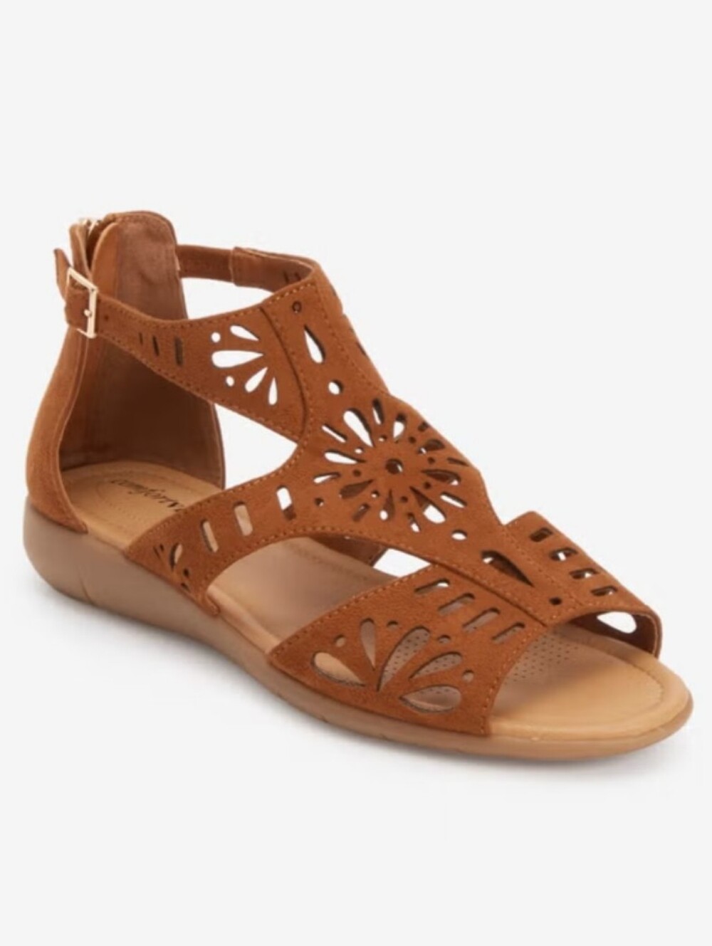 COMFORTVIEW  Laser-Cut Gladiator Sandal - Cognac